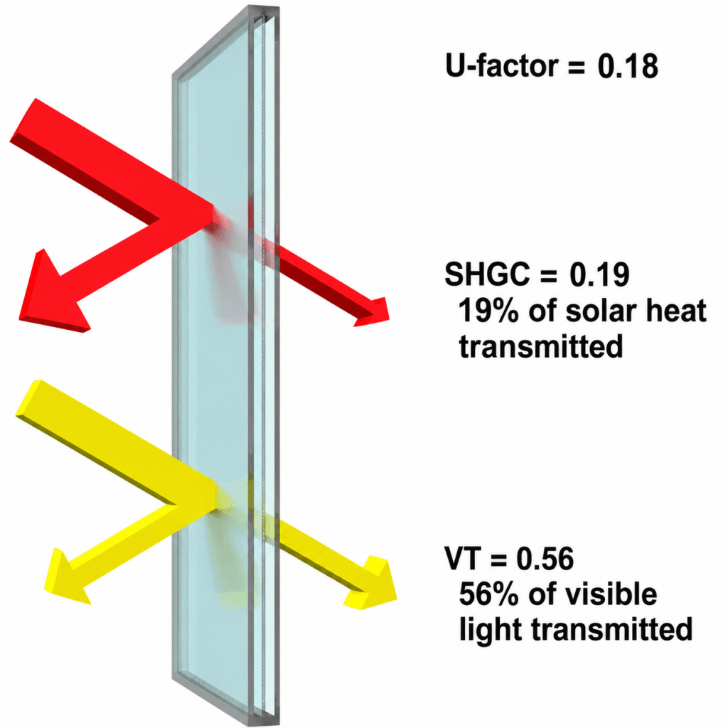 Multifunctional triple-pane glass with Low-E and solar-control coatings
